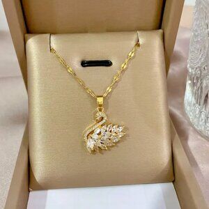 Dazzling Gold Swan Pendant Necklace